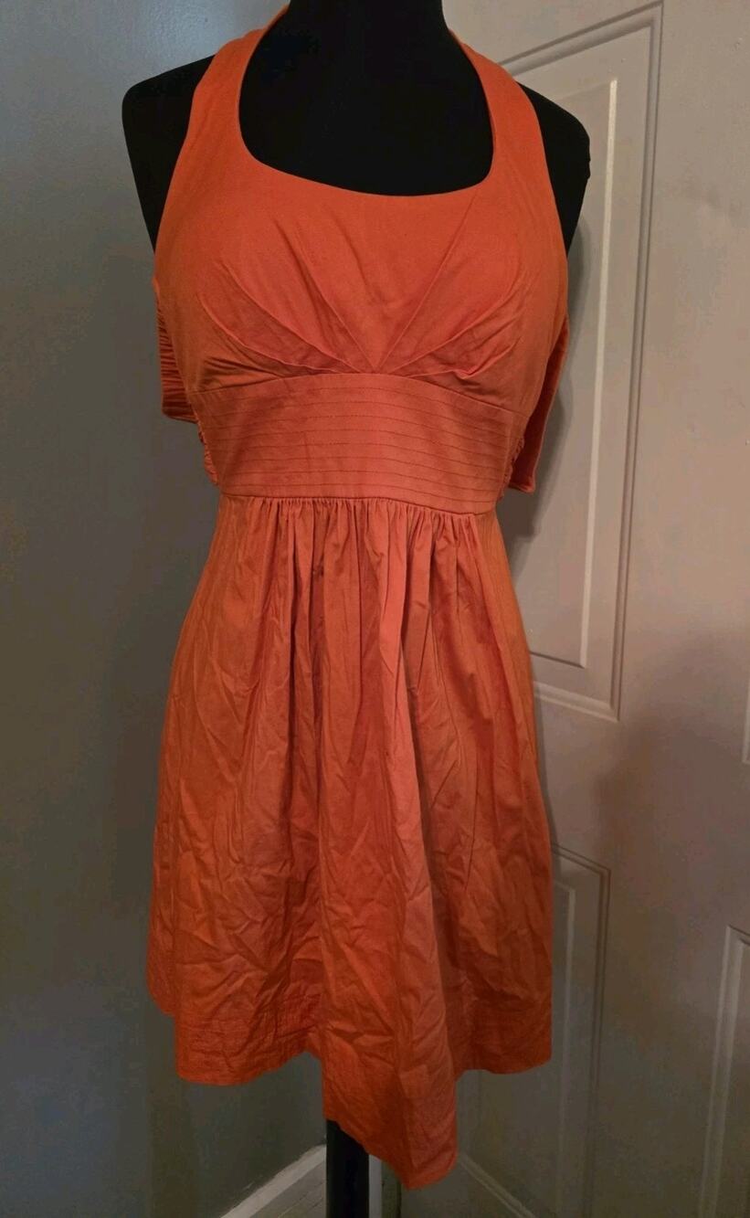 Vtg B Darlin Bright Orange Halter Sundress 5/6 USA Made Summer Beachy Vacation